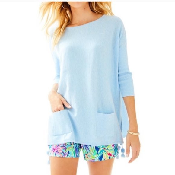 Lilly Pulitzer Elba Sweater Preppy Pom Poms Light Lilac Verbena Blue Size XS - Picture 1 of 7